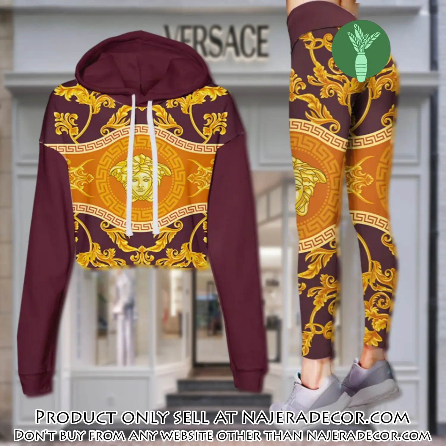 Versace golden medusa luxury brand clothes leggings and crop top set for women njr2643017